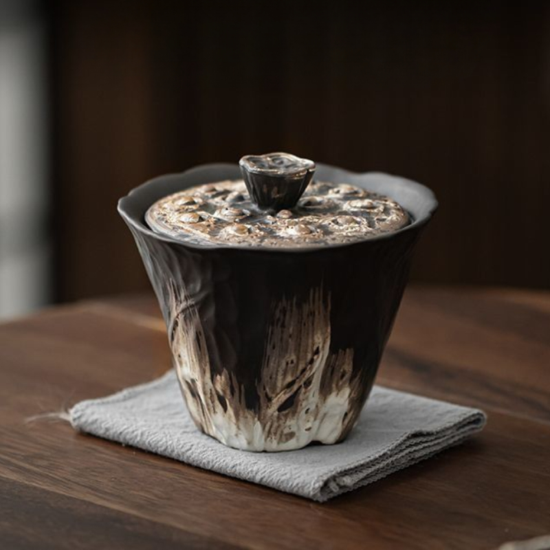 Korean Tea Set - 200ml Handmade Embossed Lotus Ceramic Tea