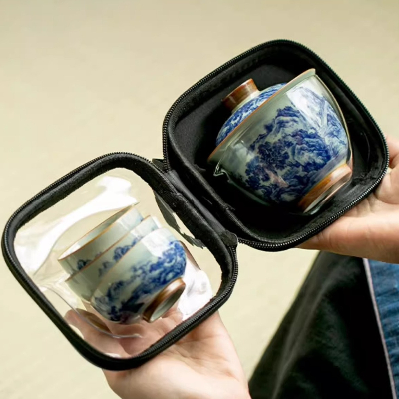 Korean Tea Set - Chinese Retro Blue and White Porcelain