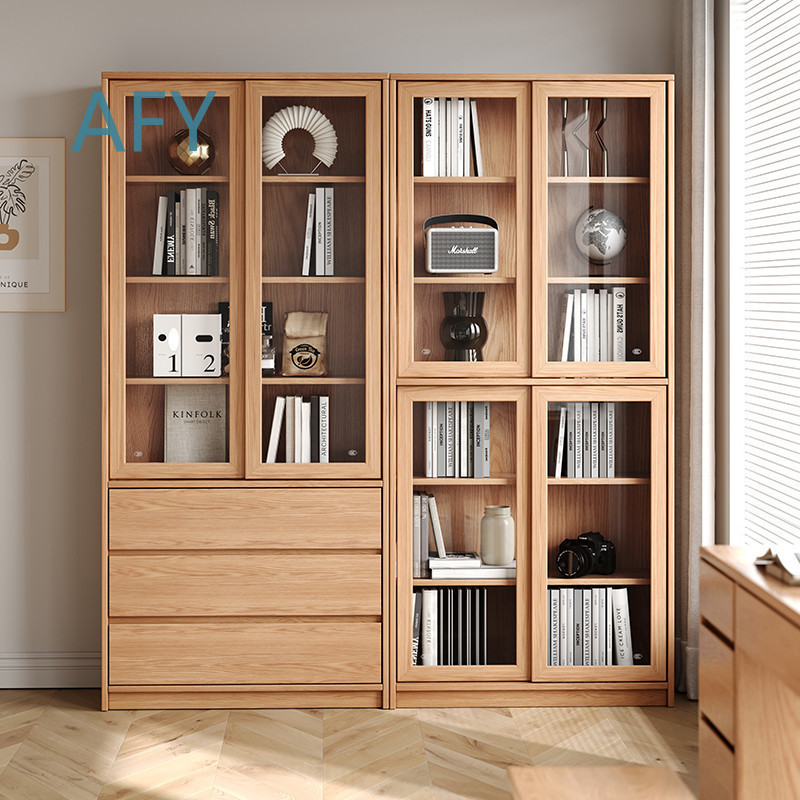 Solid Oak Bookcase with Slidin - Muji Home Storage review and price