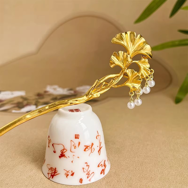 1PC Elegant Golden Ginkgo Leaf - Hanbok Hair Pin review and price